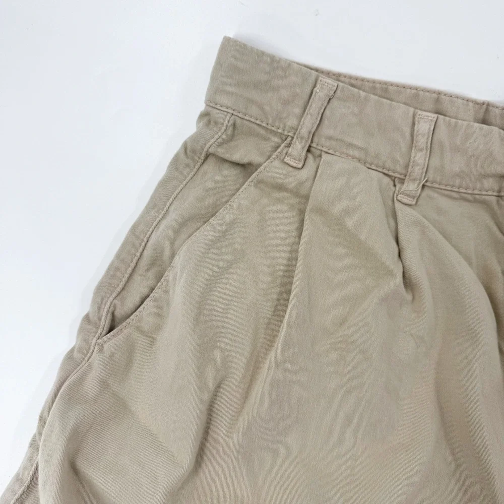 Free People Tan Pleated Chino Shorts High Waisted Khaki Size 10‎